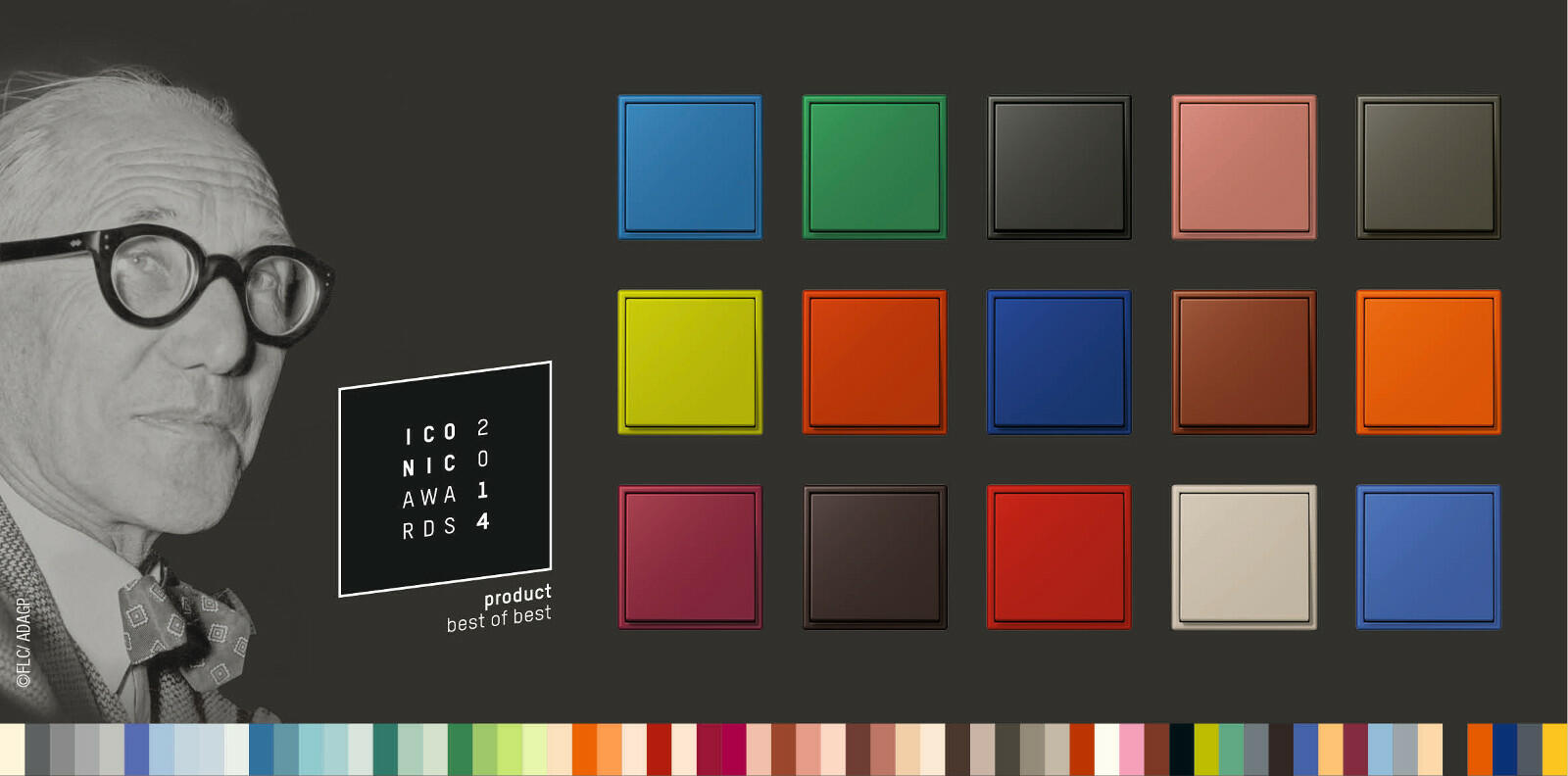 Stromschalter in den Le-Corbusier-Farben